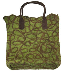 Gorgeous Green Felted Tote bag with  Brown Swirl Pattern